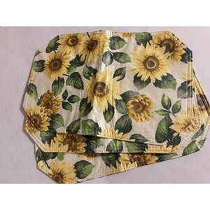 Set of 3 Sunflower Vinyl Placemats Yellow Floral Cream Octagon Table Mat Vintage